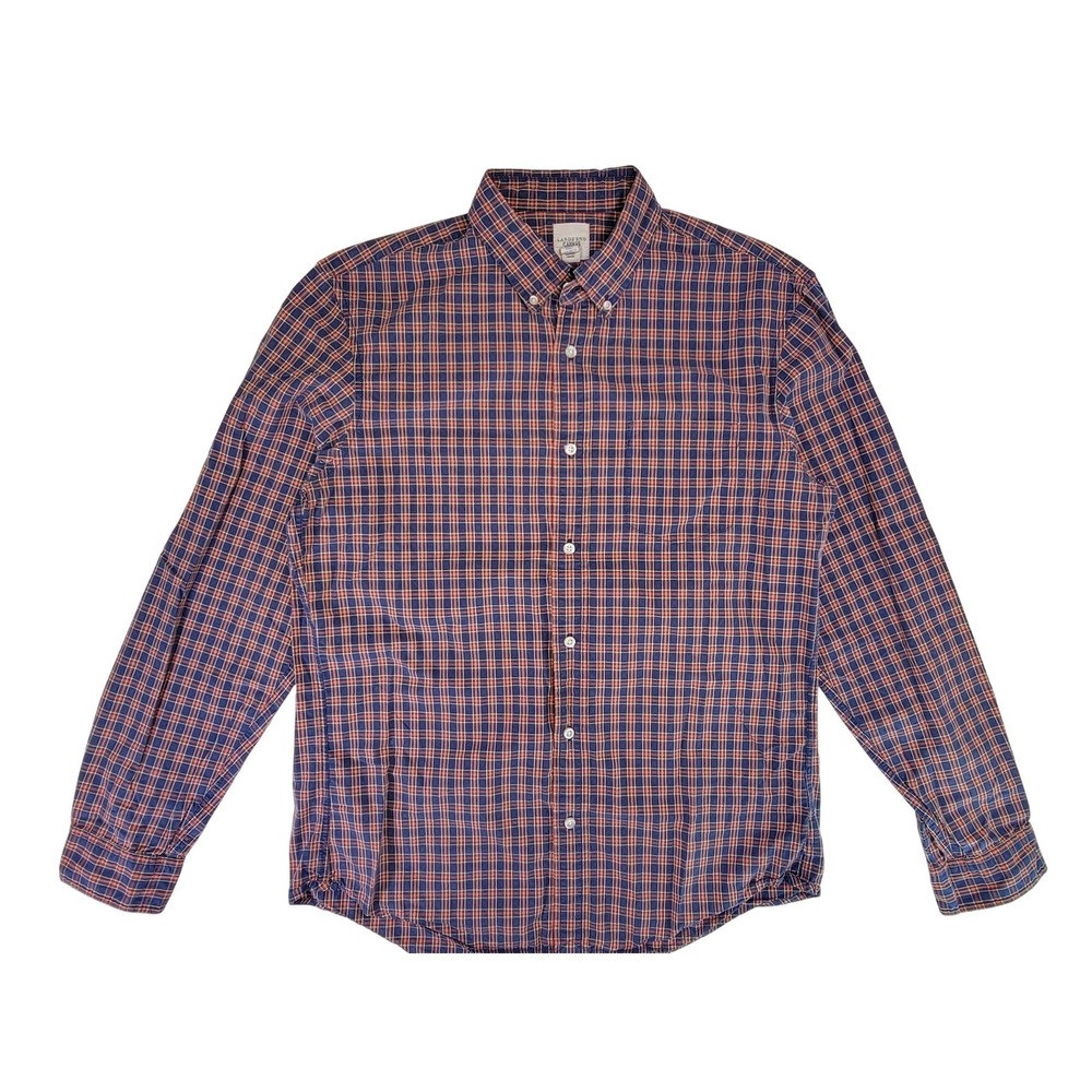 Lands End Canvas Mens Button Down‎ Shirt Blue Plaid Long Sleeve Casual Size M